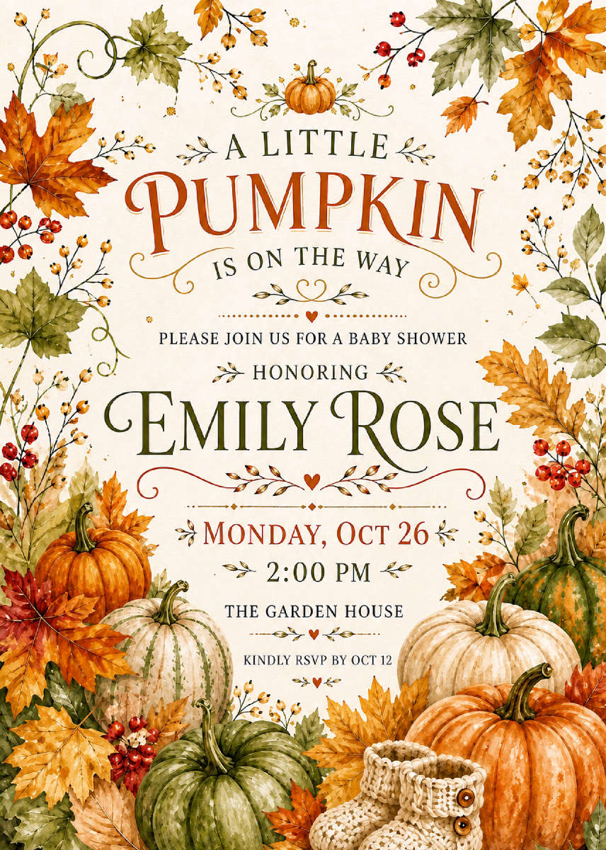Little Pumpkin baby shower invitation