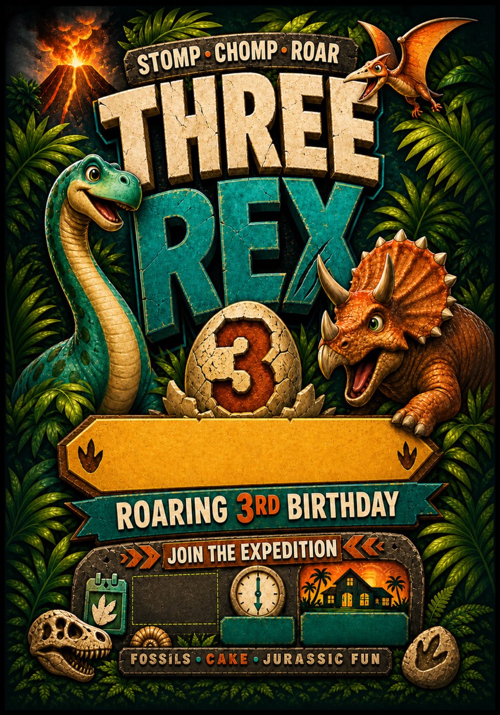 Dino-Mite Birthday invitation preview