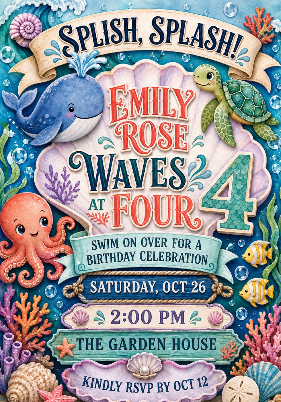 Under the Sea Birthday invitation preview