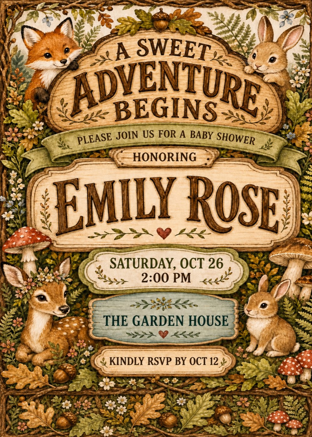 Woodland Baby Shower invitation preview